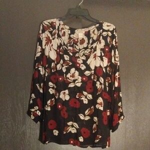 Lucky Brand Black and Red Floral Blouse